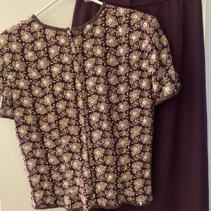 Purple and gold 2 piece beaded formal dress